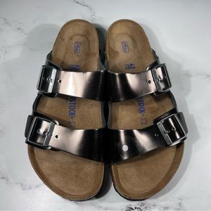 Birkenstock Arizona Soft Footbed Metallic Anthracite Leather Sandals